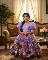 Lavender Royale Embroidery Ball Gown with Worked Net Yoke