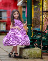 Lavender Short Dress Highlighted with Hand Embellished Flower Petals.