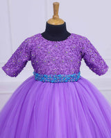 Lavender Full Gown with Detachable Belt in Blue Colour