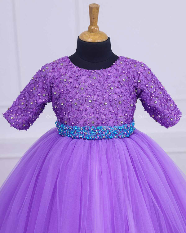 Lavender Full Gown with Detachable Belt in Blue Colour