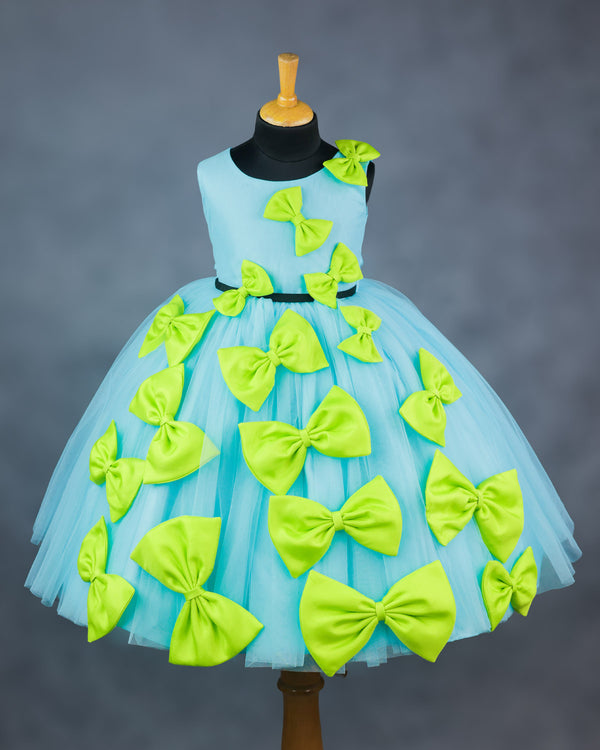 Aqua blue and green bow design gown