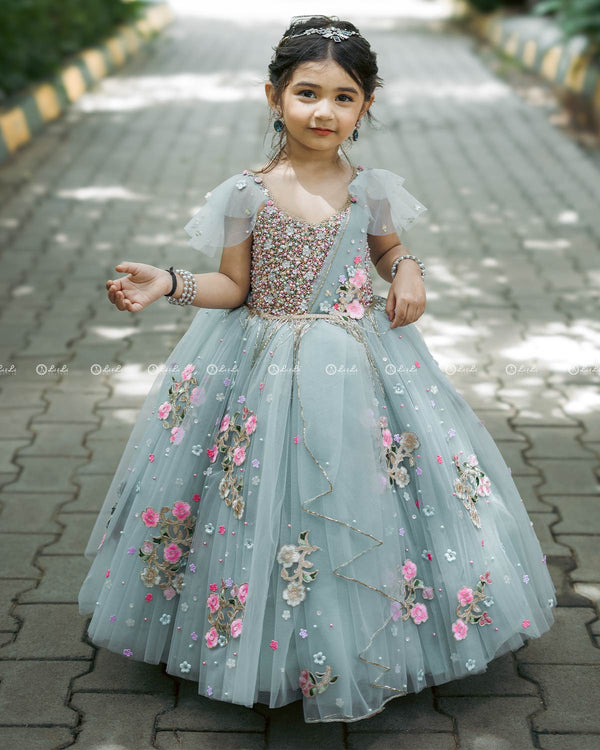 Pastel Powder Blue Gown with Intricate Handworks