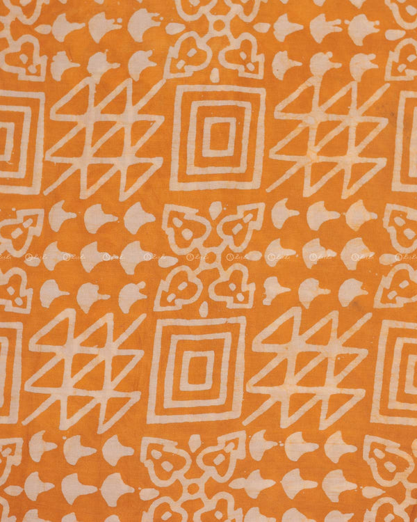 White Printed Orange Cotton Fabric