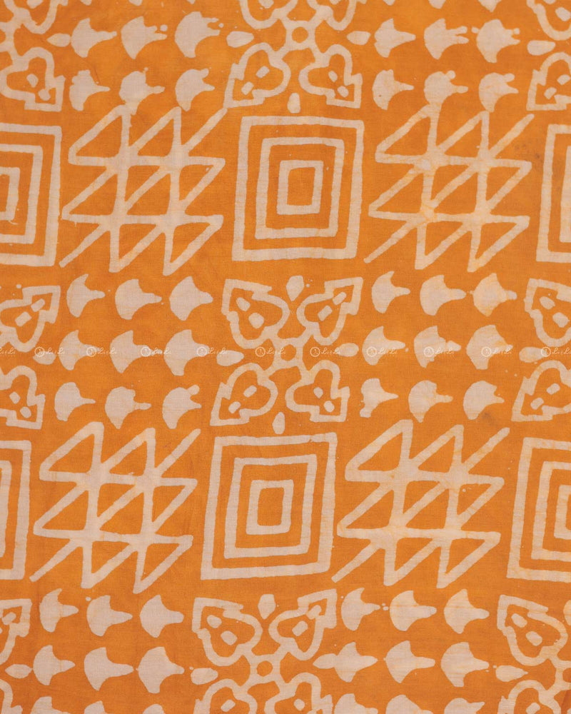 White Printed Orange Cotton Fabric