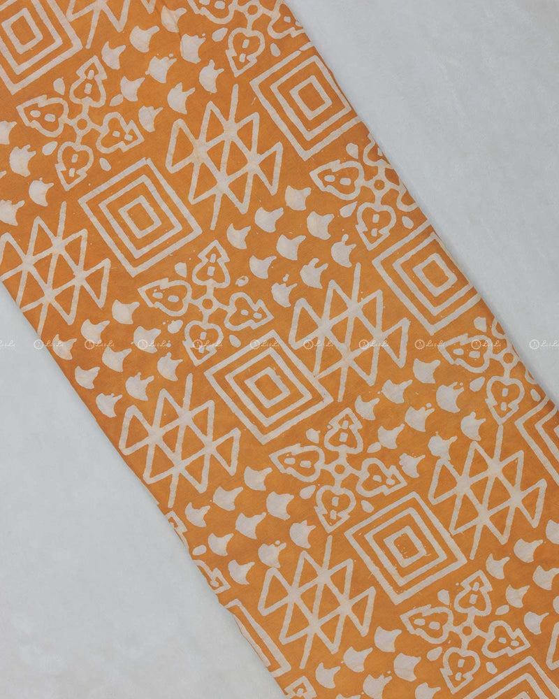 White Printed Orange Cotton Fabric