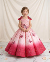 Rani Pink to Light Pink Enchanted Elephant and Butterfly Theme Couture Panel Gown