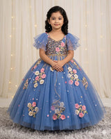 Denim Blue Gown with Intricate Handworks