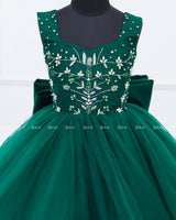 Dark Forest Green  Layered Umbrella Gown with Hand Work