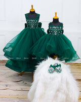 Dark Forest Green  Layered Umbrella Gown with Hand Work