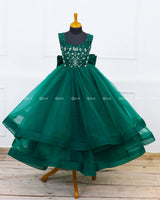 Dark Forest Green  Layered Umbrella Gown with Hand Work
