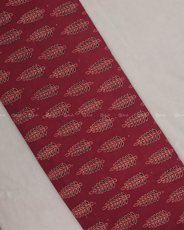 Leaf Printed Red Cotton Fabric