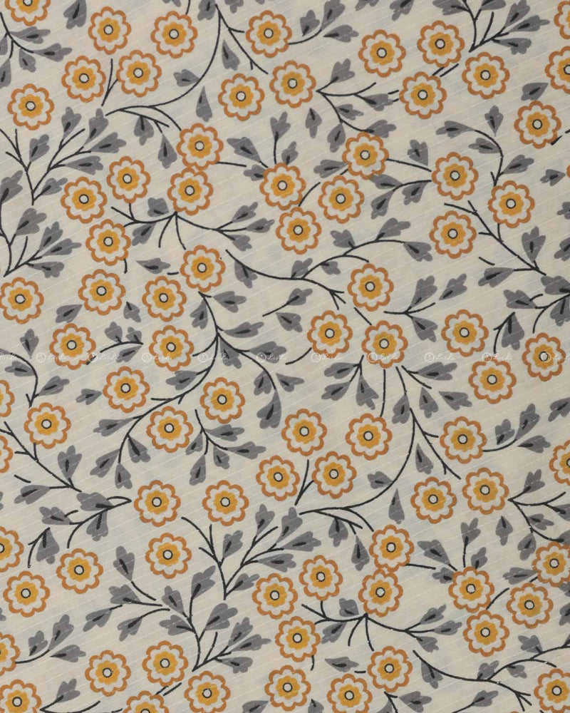 Ivory Cotton Fabric with Yellow Floral Print