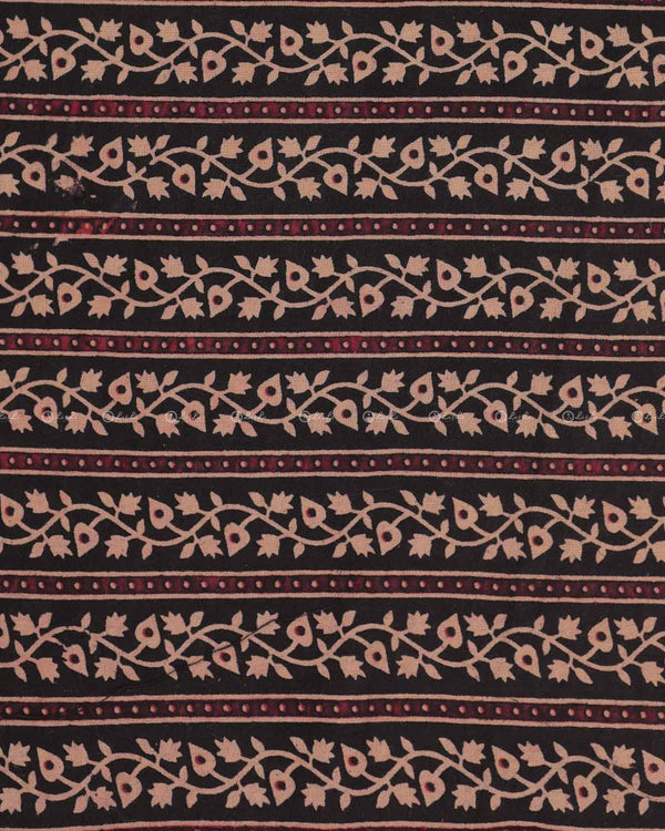 Black Block Printed Ajrakh Cotton Fabric