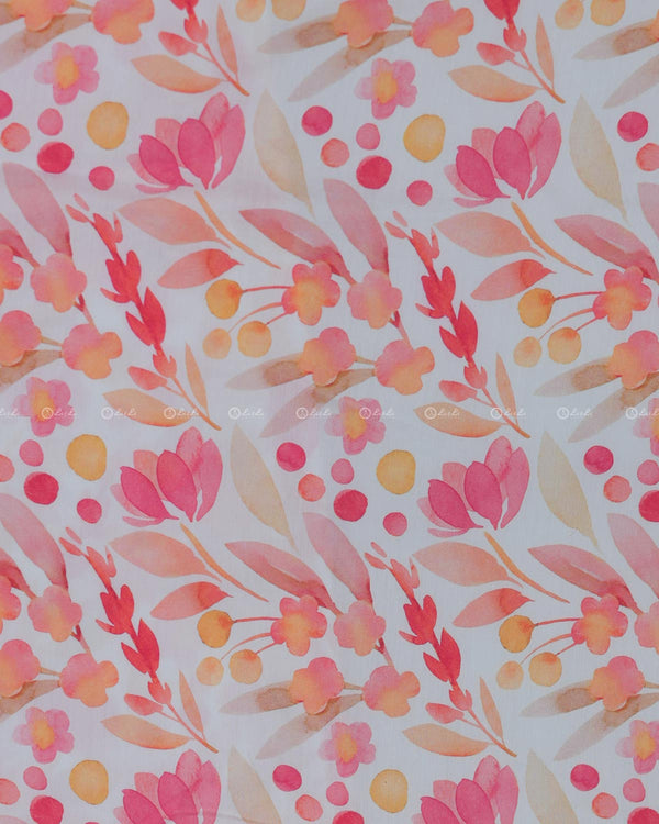 Multi Colour Floral Printed White Polyster Modal Fabric