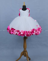 White & Pink Flower Gown with Detachable Trail