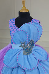 Mermaid theme dress in blue and lavender color made with 2 in 1 pattern