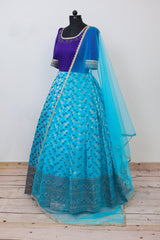 Indigo blue with sky blue Pleated  Gown with Dupatta