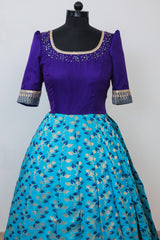 Indigo blue with sky blue Pleated  Gown with Dupatta