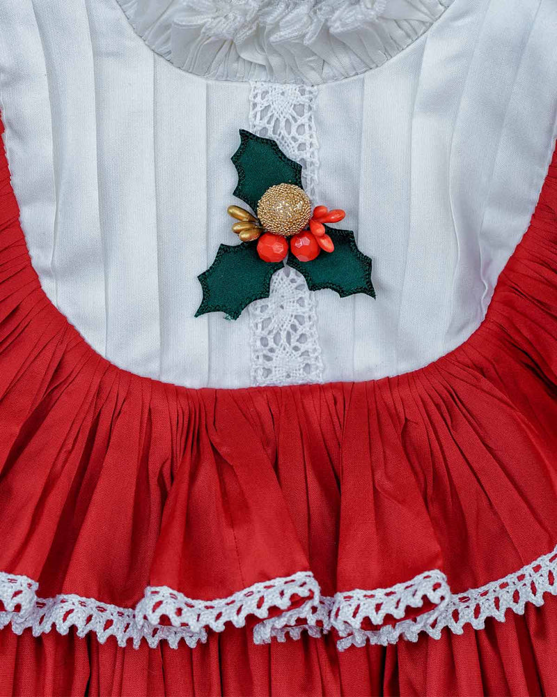 Red and white combo frock with white lace detailing