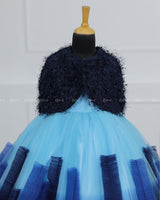 Blue Gown with Detachable Feather Cape