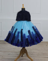 Blue Gown with Detachable Feather Cape