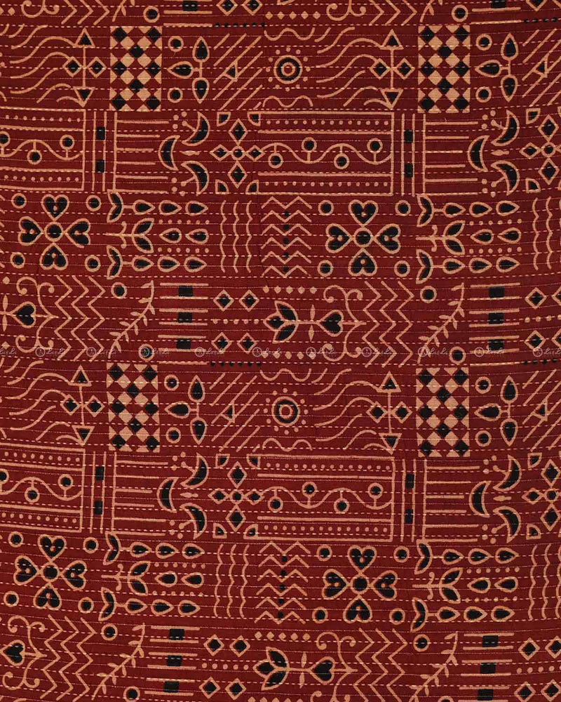 Maroon Kantha Cotton Fabric