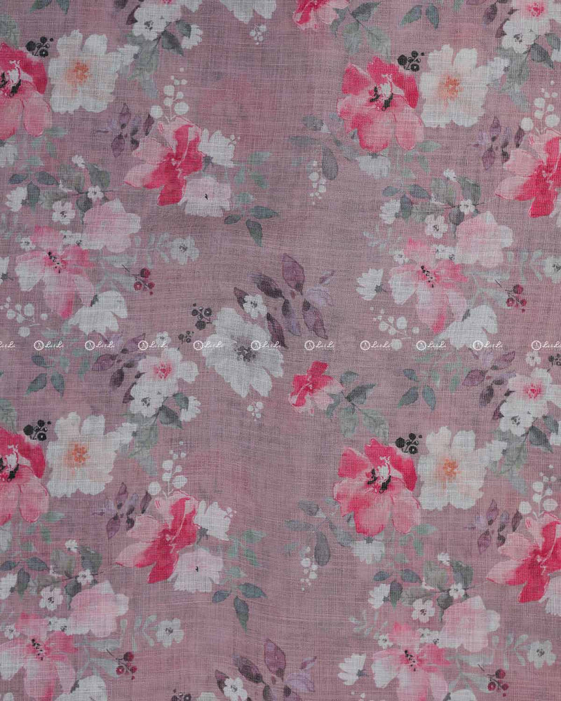 Dusty Rose Cotton  Printed Linen Fabric