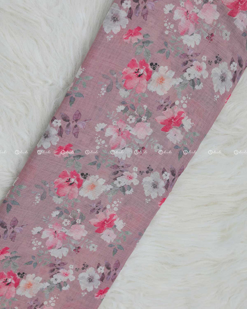 Dusty Rose Cotton  Printed Linen Fabric