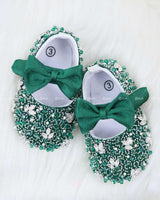 Enchanted Forest Frost Embellished Baby Booties with Satin Bows