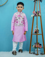 Kids Floral Print Jacket with Pink Kurta Online | Kurta Set for Kids Online 