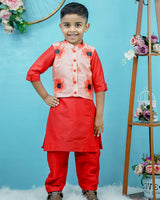 Kids Peach Floral Jacket with Red Kurta Online | Kurta Set for Kids Online