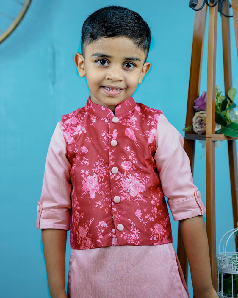 Kids Maroon Floral Jacket with Peach Kurta Online | Kids Party Wear Dresses Online in India