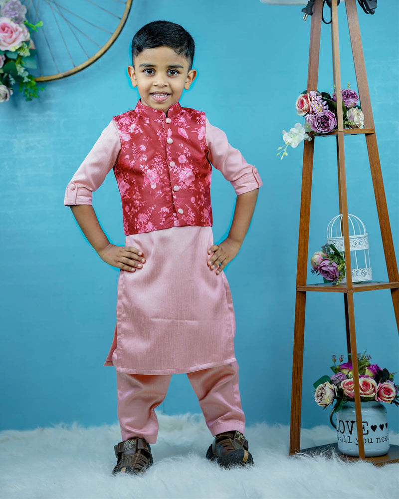 Kids Maroon Floral Jacket with Peach Kurta Online | Kids Party Wear Dresses Online in India