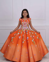 Dark Orange and Light orange Gown with Heavy Embellished Flowers