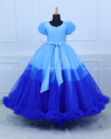 Snowflake theme light cobalt blue shade and dark royal blue layered frilled gown