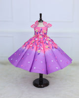 Rose Pink and Lavender Panel Gown with Heavy Embellished Flowers