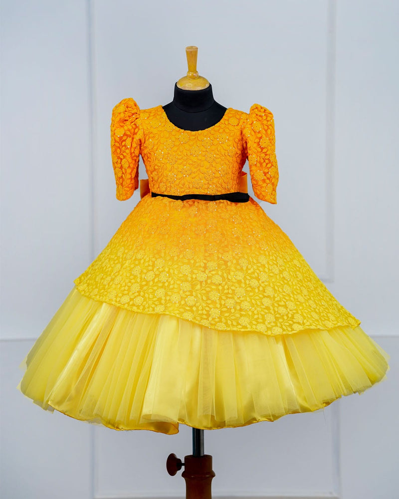 Kids Yellow Gradient Embroidered Gown Online | Embroidered Kids Wear Online