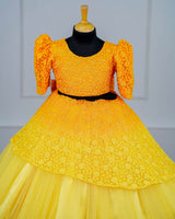 Kids Yellow Gradient Embroidered Gown Online | Embroidered Kids Wear Online