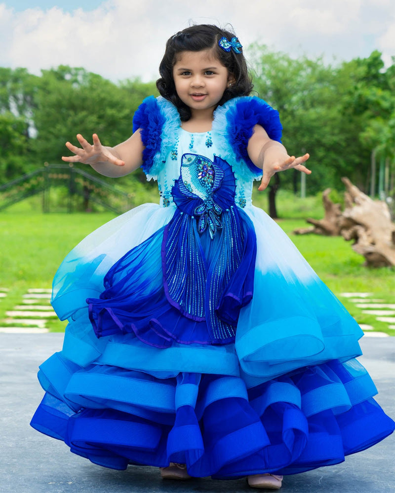 Kids Blue Gradient Gown Online | Designer Kids Clothes Online in India