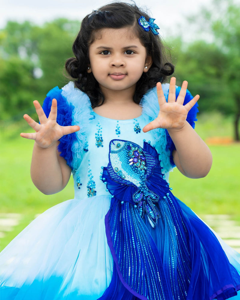 Kids Blue Gradient Gown Online | Designer Kids Clothes Online in India