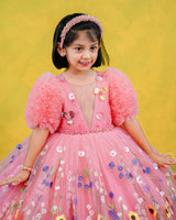 Rose Embroidery Kids Ball Gown Online | Kids Party Wear Dresses Online in India