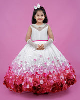 Kids Pink Gradient Rosette Ball Gown Online | Ball Gown For Kids