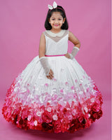 Pink color gradient rossette ball gown with pearl embellished yoke