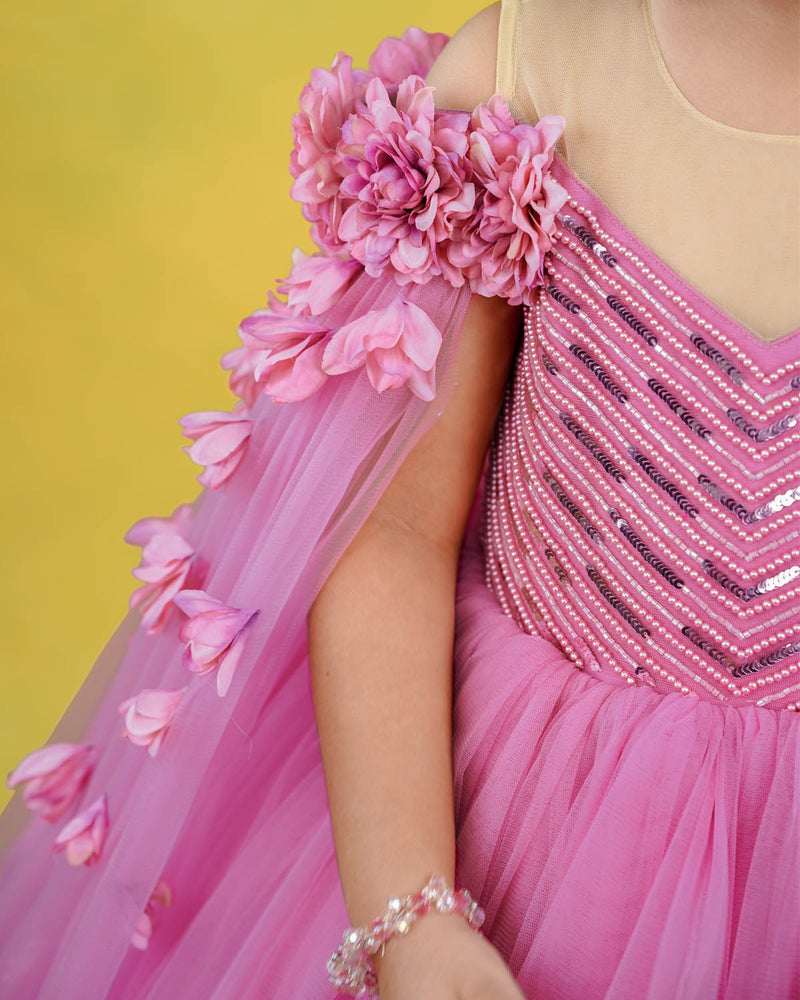 Wild rose pink shade ball gown with detachable sleeve trail www.liandli.in Wild rose pink shade ball gown with detachable sleeve trail www.liandli.in