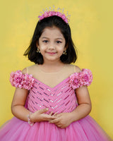Kids Wild Rose Pink Shade Ball Gown | Premium Quality Kids Wear Online in India