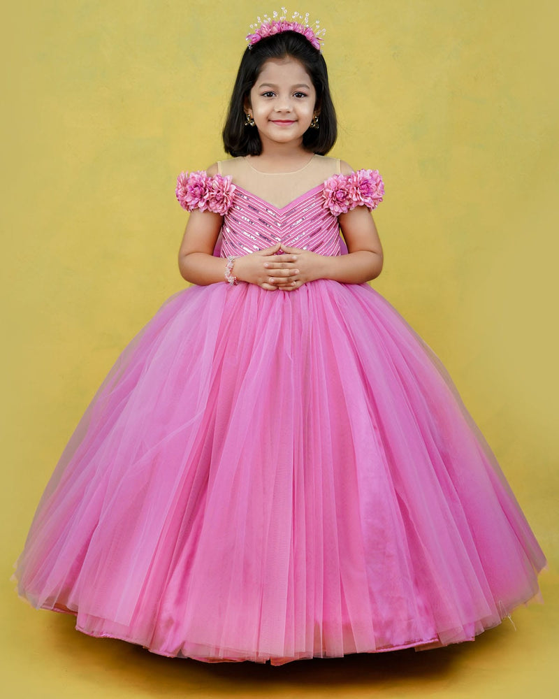 Kids Wild Rose Pink Shade Ball Gown | Premium Quality Kids Wear
