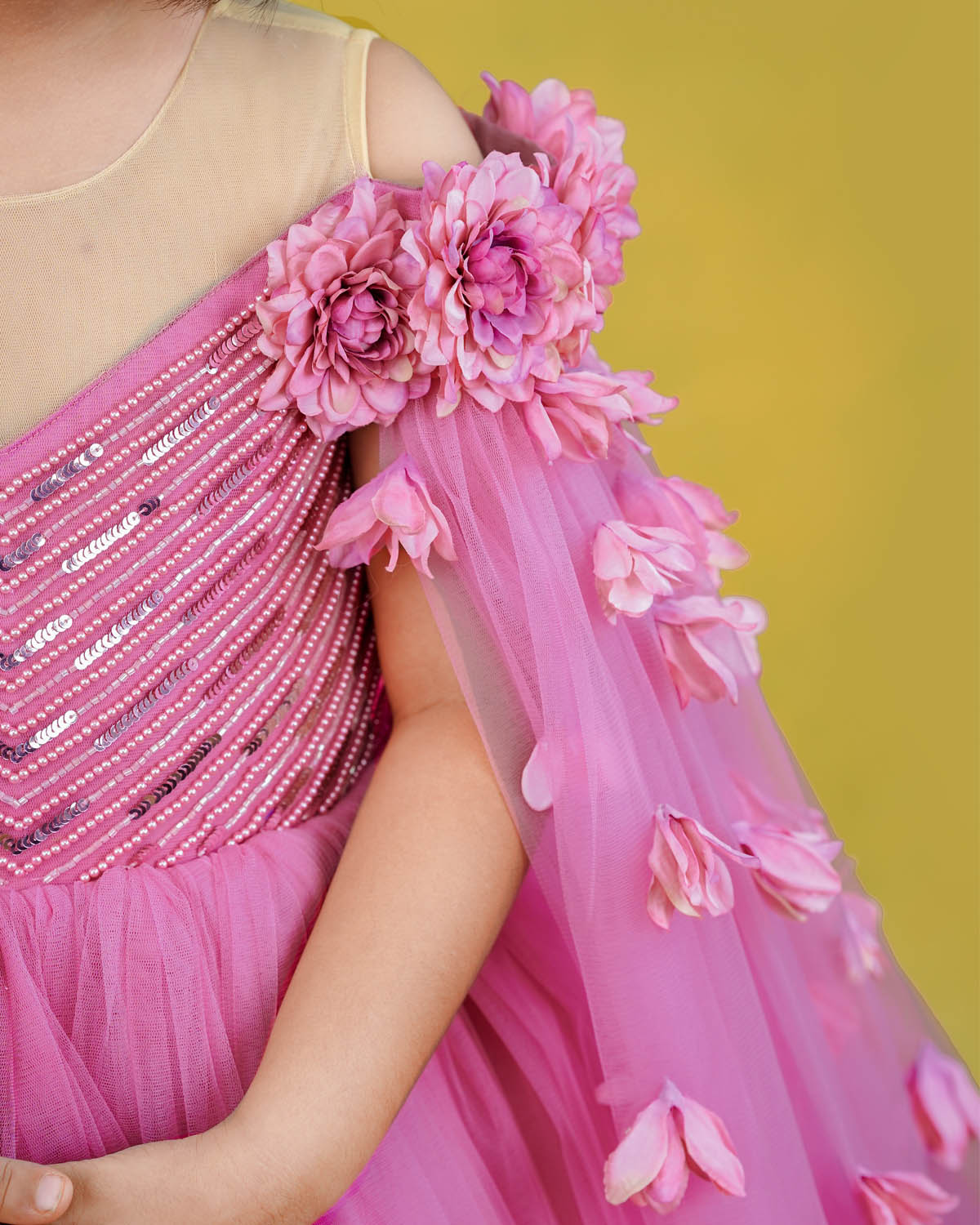 Wild rose pink shade ball gown with detachable sleeve trail – www