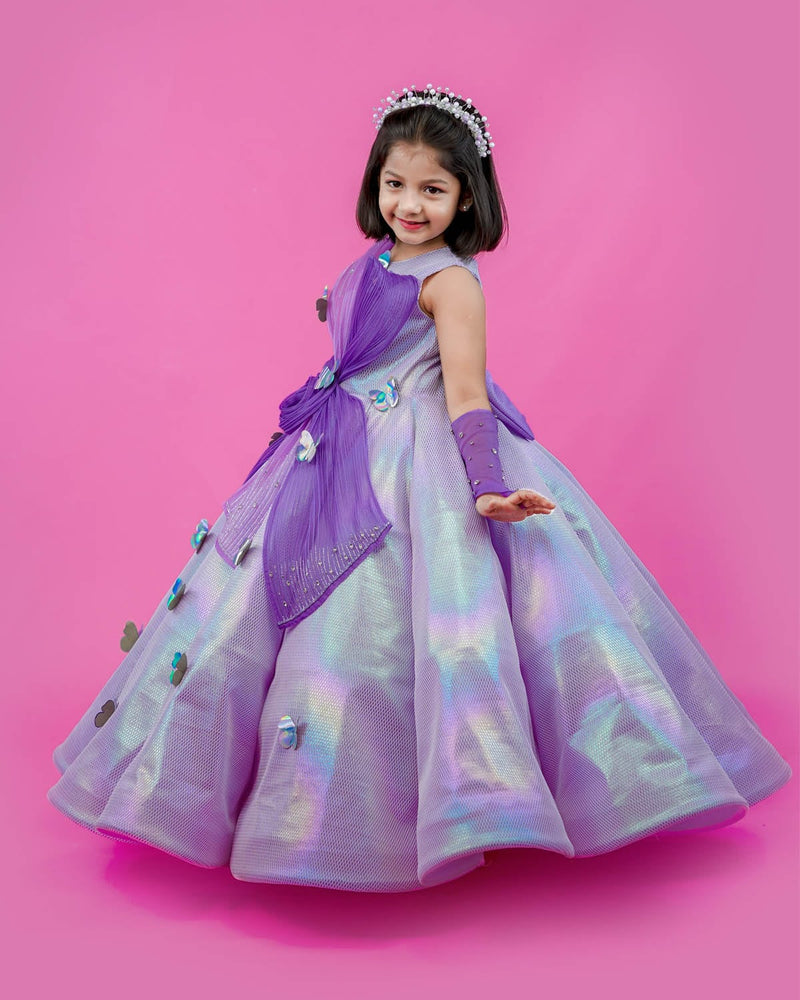 Kids Lavender Rainbow Shimmer Panel Gown Online | Buy Designer Party Wear Gowns Online