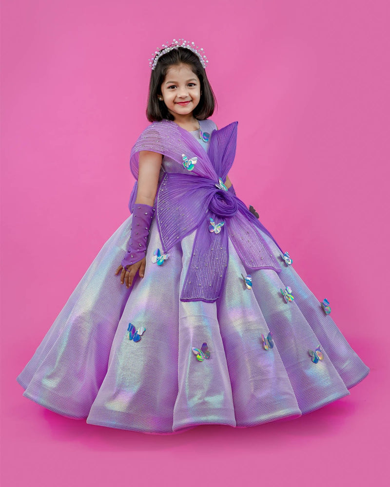 Kids Lavender Rainbow Shimmer Panel Gown Online Buy Designer