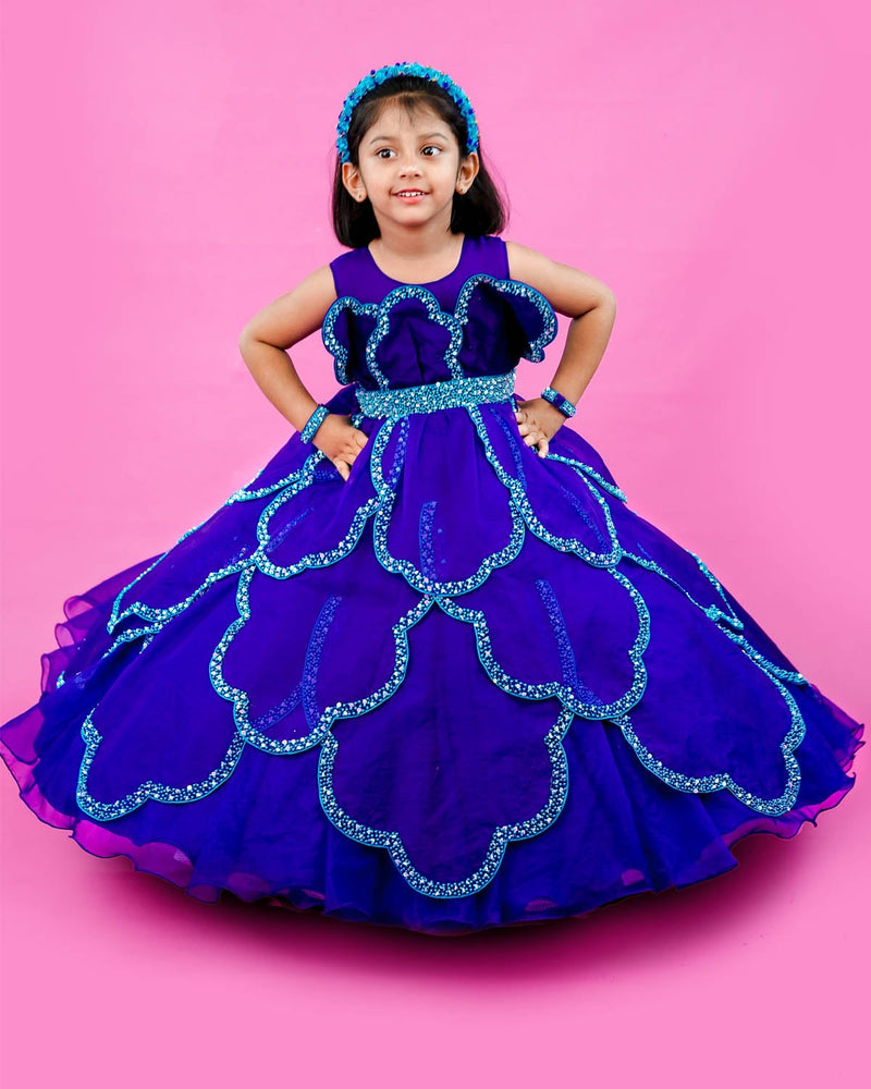 Kids Blue Petal Gown | Kid’s Party Wear Frocks Online 